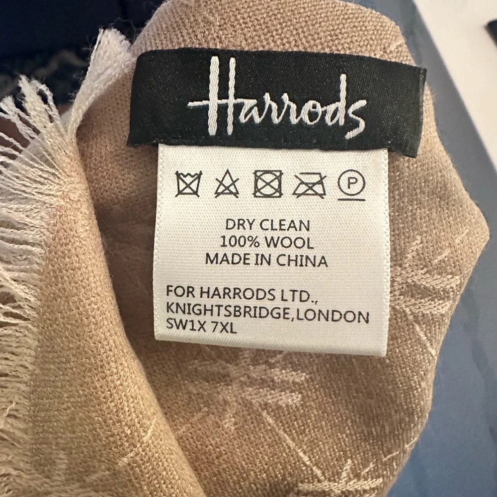 Harrods Beige Logo Jacquard Scarf